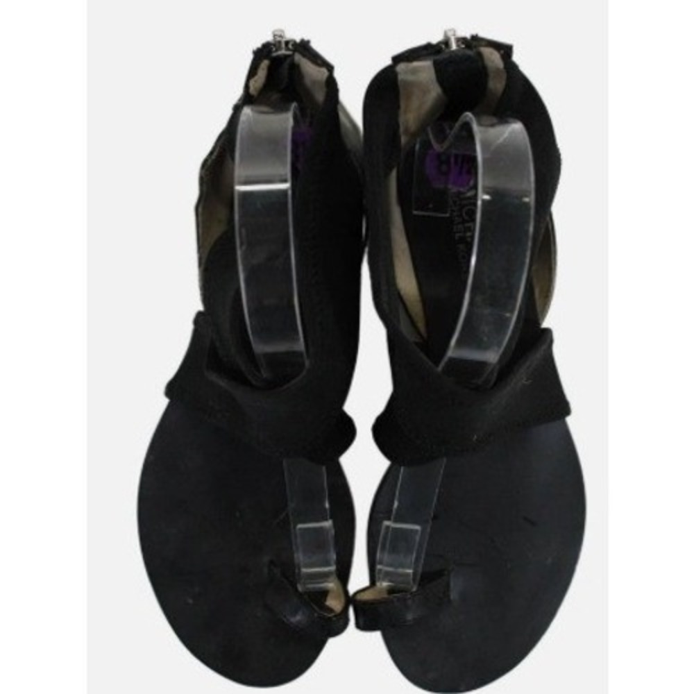 Michael Kors Black Suede Toe Loop Sandals Ankle Strap Back Zip Womens 8.5 $169